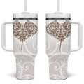 New Zealand Manta Ray Tattoo Tumbler With Handle Aotearoa Maori Haehae Beige - Aussie Hoodie