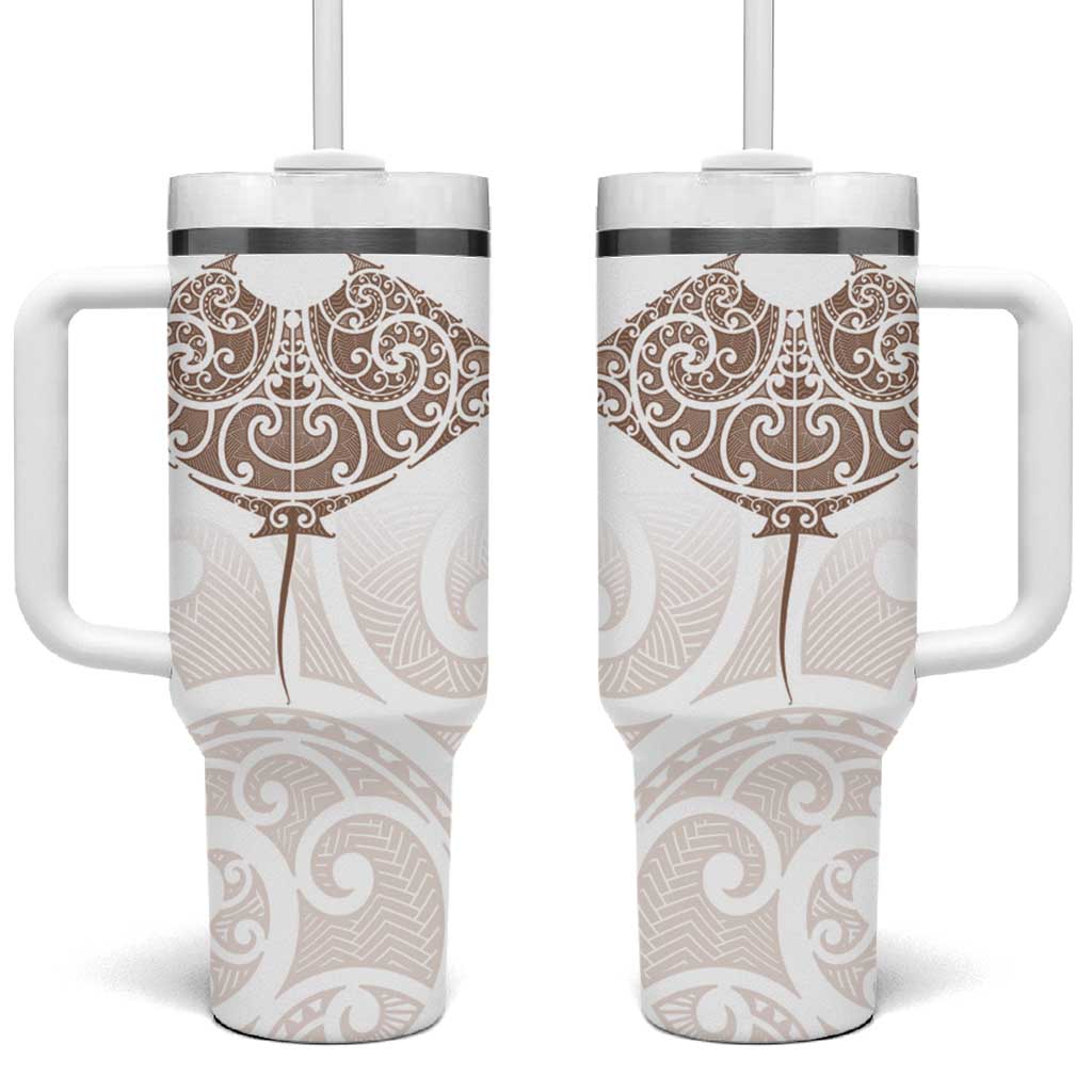 New Zealand Manta Ray Tattoo Tumbler With Handle Aotearoa Maori Haehae Beige - Aussie Hoodie