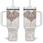 New Zealand Manta Ray Tattoo Tumbler With Handle Aotearoa Maori Haehae Beige - Aussie Hoodie