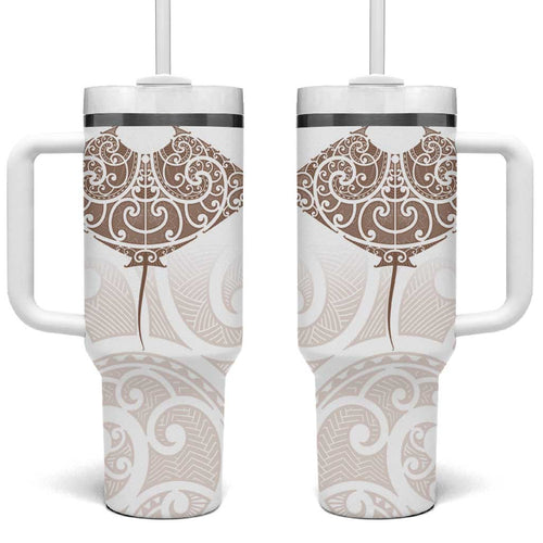 New Zealand Manta Ray Tattoo Tumbler With Handle Aotearoa Maori Haehae Beige - Aussie Hoodie