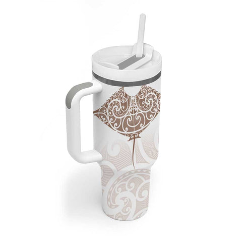 New Zealand Manta Ray Tattoo Tumbler With Handle Aotearoa Maori Haehae Beige - Aussie Hoodie