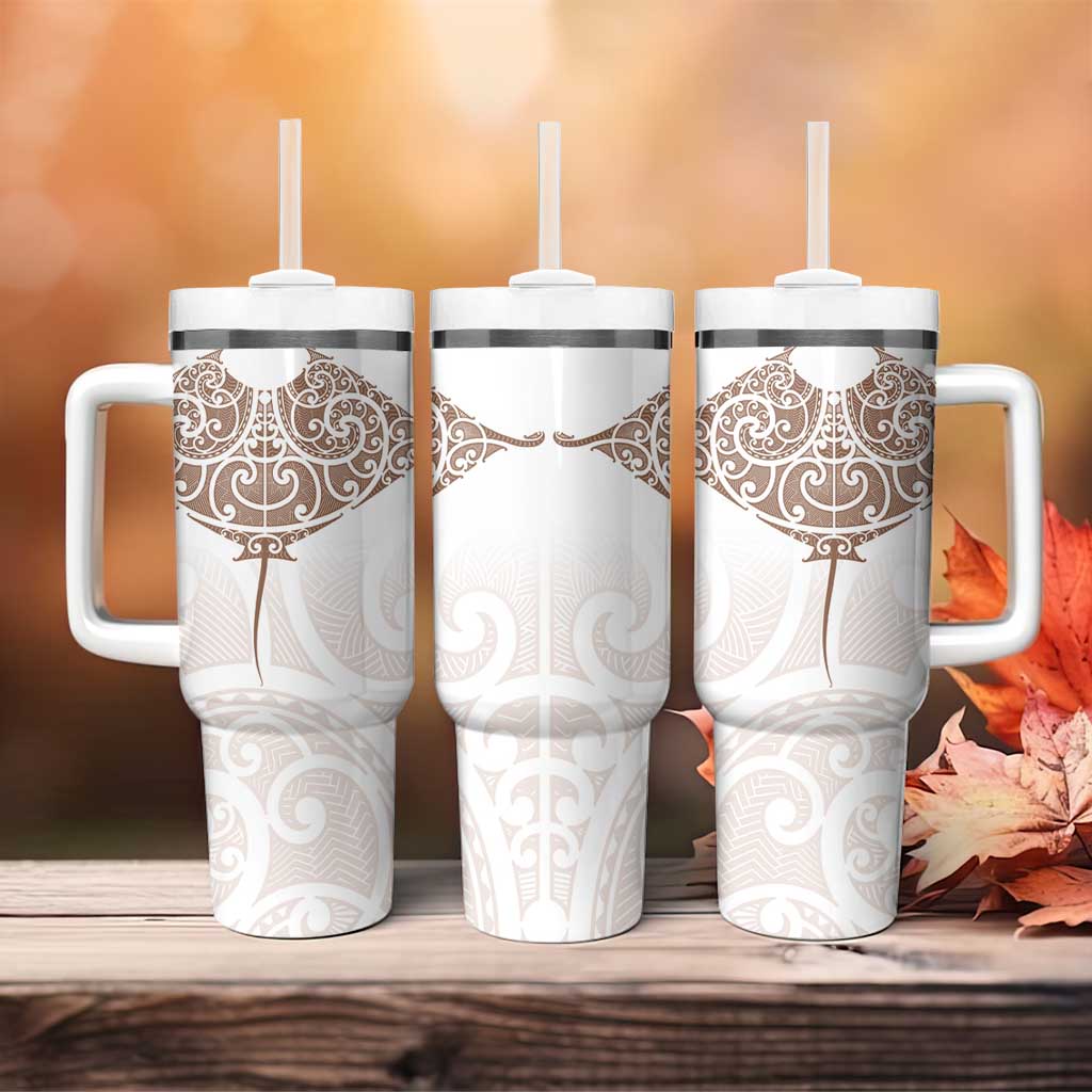 New Zealand Manta Ray Tattoo Tumbler With Handle Aotearoa Maori Haehae Beige - Aussie Hoodie