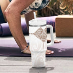 New Zealand Manta Ray Tattoo Tumbler With Handle Aotearoa Maori Haehae Beige - Aussie Hoodie
