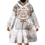 New Zealand Manta Ray Tattoo Wearable Blanket Hoodie Aotearoa Maori Haehae Beige - Aussie Hoodie