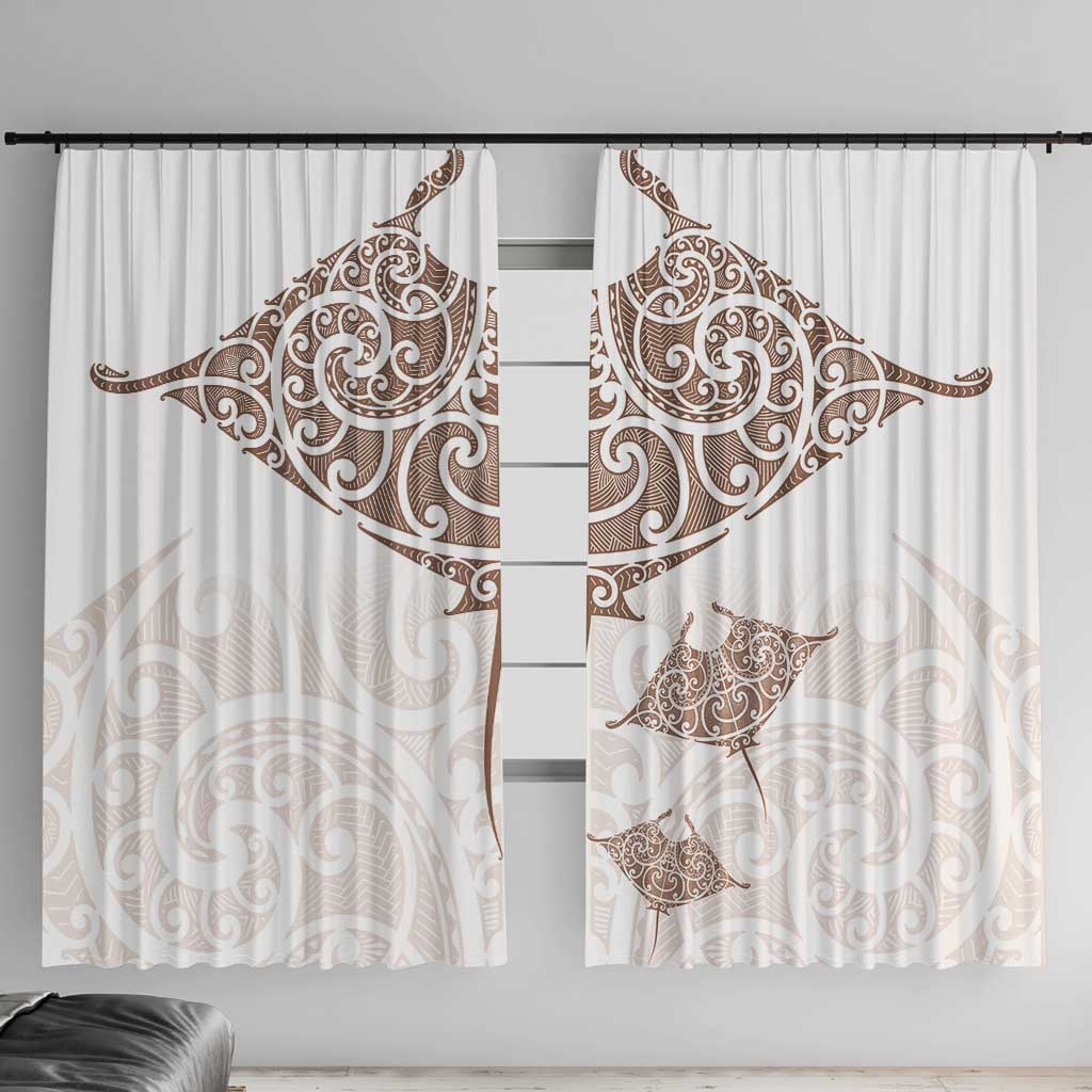 New Zealand Manta Ray Tattoo Window Curtain Aotearoa Maori Haehae Beige - Aussie Hoodie