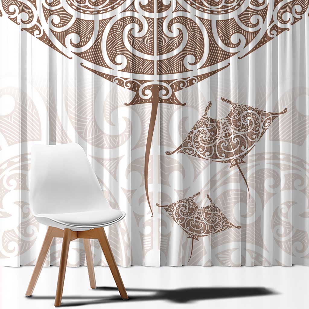 New Zealand Manta Ray Tattoo Window Curtain Aotearoa Maori Haehae Beige - Aussie Hoodie