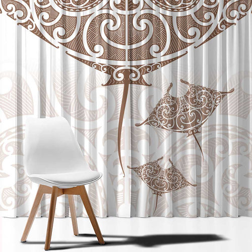 New Zealand Manta Ray Tattoo Window Curtain Aotearoa Maori Haehae Beige - Aussie Hoodie