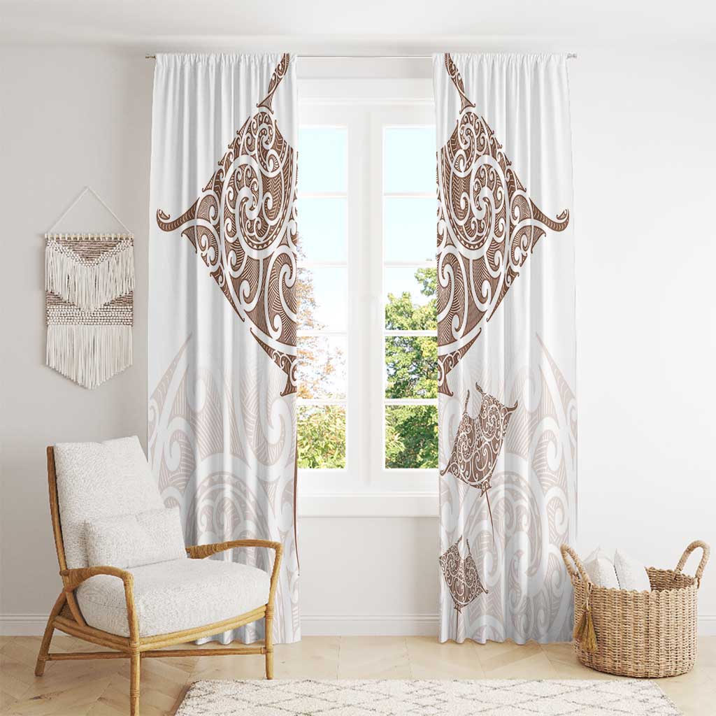 New Zealand Manta Ray Tattoo Window Curtain Aotearoa Maori Haehae Beige - Aussie Hoodie