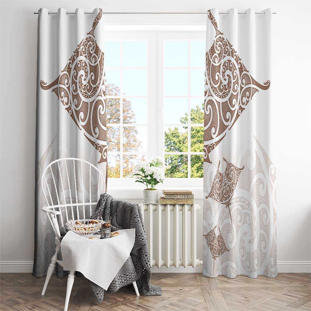 New Zealand Manta Ray Tattoo Window Curtain Aotearoa Maori Haehae Beige - Aussie Hoodie