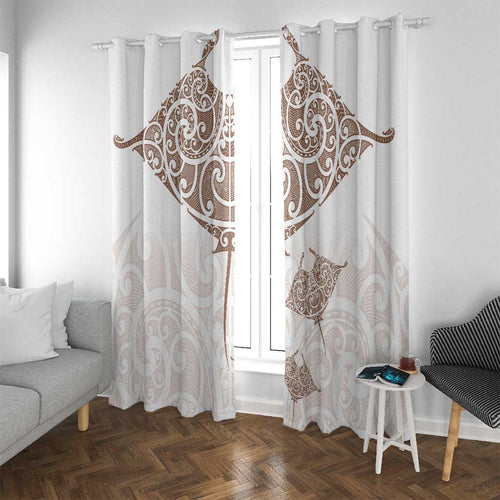 New Zealand Manta Ray Tattoo Window Curtain Aotearoa Maori Haehae Beige - Aussie Hoodie