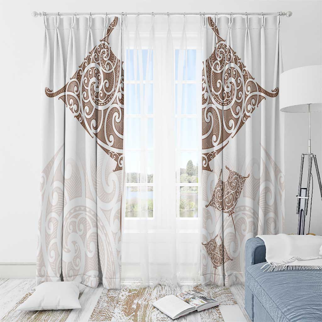 New Zealand Manta Ray Tattoo Window Curtain Aotearoa Maori Haehae Beige - Aussie Hoodie