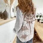 New Zealand Manta Ray Tattoo Women Casual Shirt Aotearoa Maori Haehae Beige - Aussie Hoodie