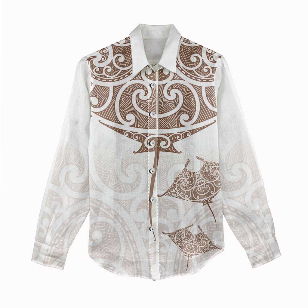 New Zealand Manta Ray Tattoo Women Casual Shirt Aotearoa Maori Haehae Beige - Aussie Hoodie