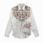 New Zealand Manta Ray Tattoo Women Casual Shirt Aotearoa Maori Haehae Beige - Aussie Hoodie