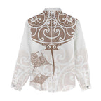 New Zealand Manta Ray Tattoo Women Casual Shirt Aotearoa Maori Haehae Beige - Aussie Hoodie