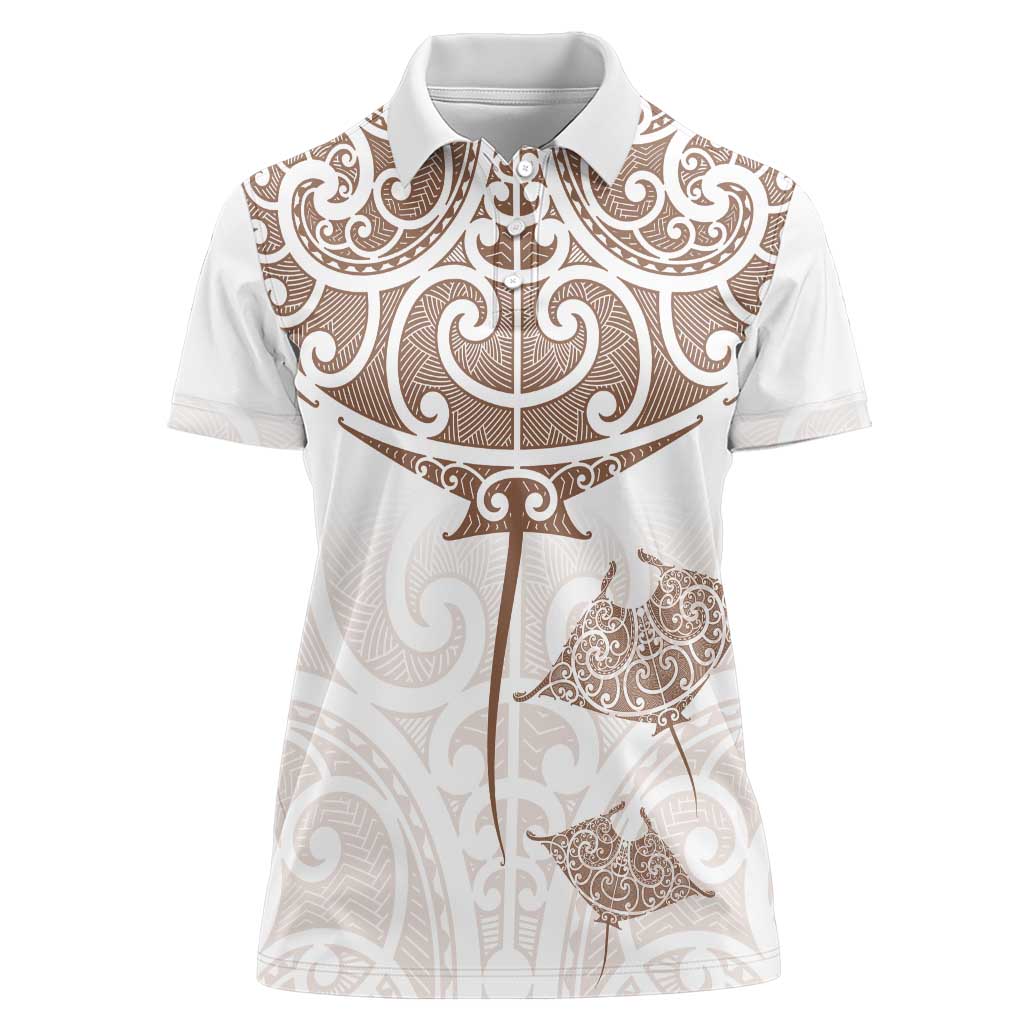 New Zealand Manta Ray Tattoo Women Polo Shirt Aotearoa Maori Haehae Beige - Aussie Hoodie