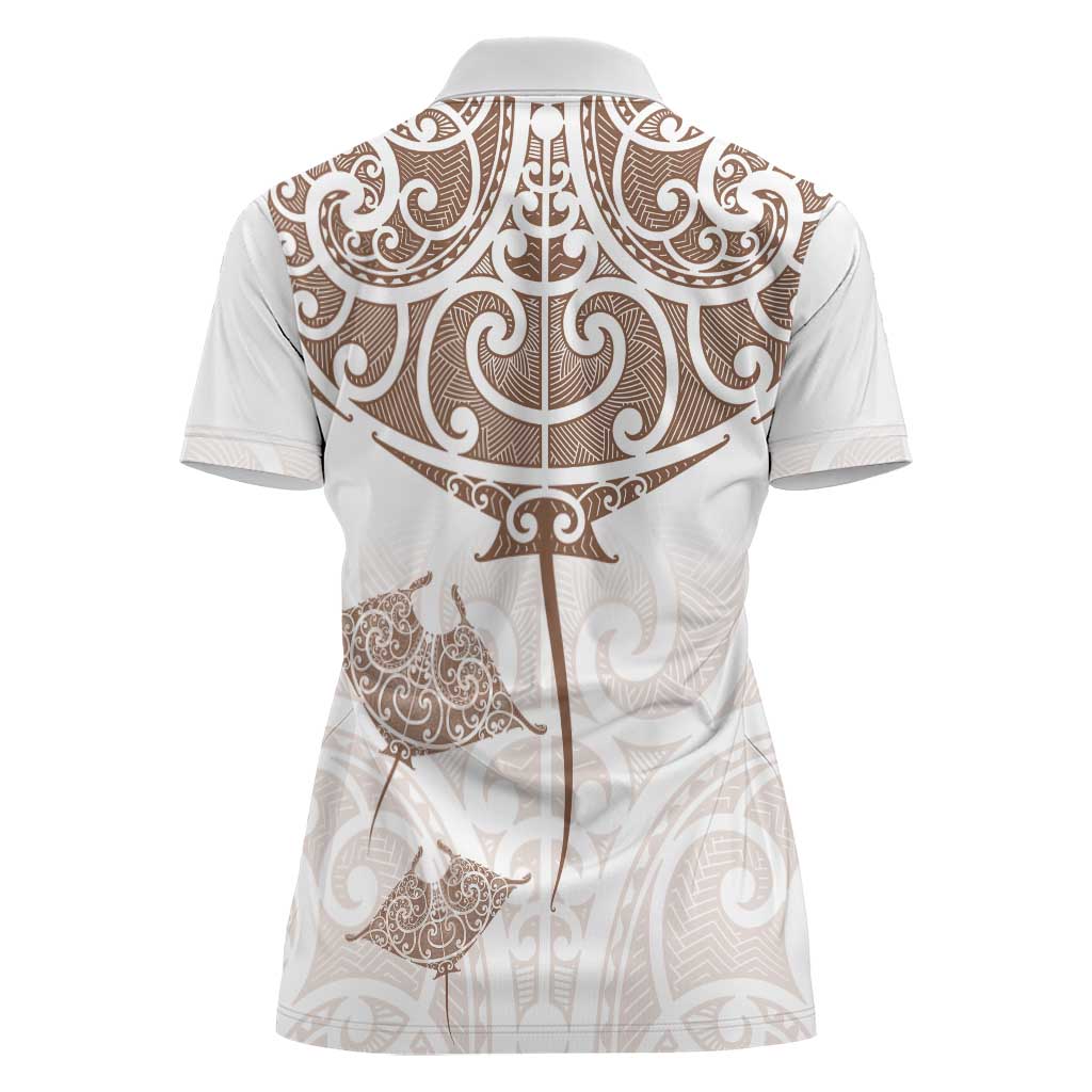 New Zealand Manta Ray Tattoo Women Polo Shirt Aotearoa Maori Haehae Beige - Aussie Hoodie
