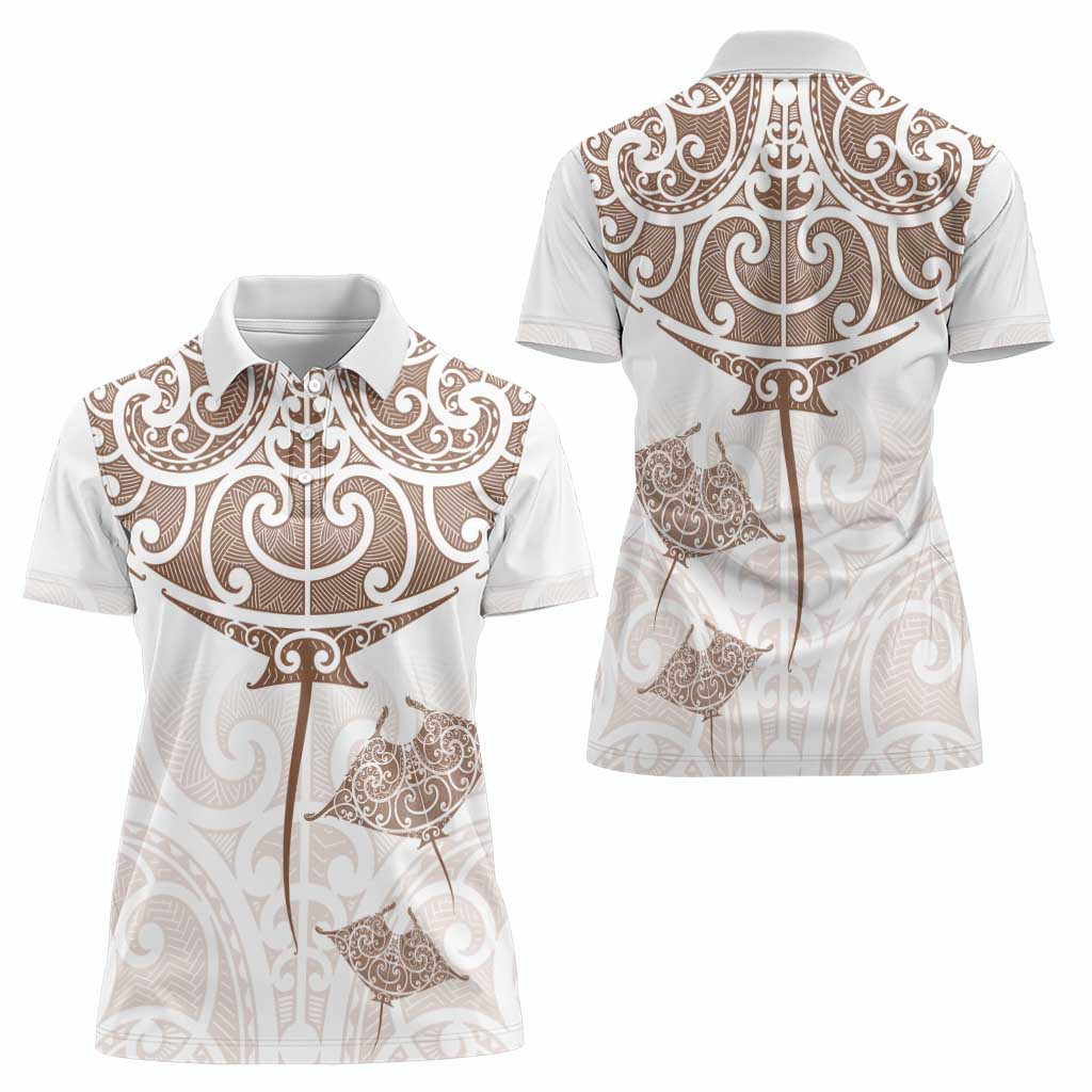 New Zealand Manta Ray Tattoo Women Polo Shirt Aotearoa Maori Haehae Beige - Aussie Hoodie