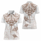 New Zealand Manta Ray Tattoo Women Polo Shirt Aotearoa Maori Haehae Beige - Aussie Hoodie