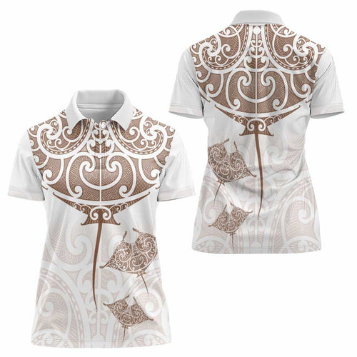 New Zealand Manta Ray Tattoo Women Polo Shirt Aotearoa Maori Haehae Beige - Aussie Hoodie