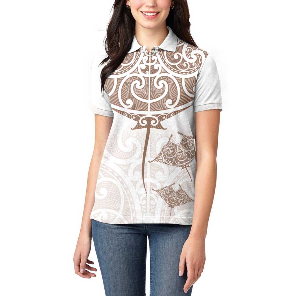 New Zealand Manta Ray Tattoo Women Polo Shirt Aotearoa Maori Haehae Beige - Aussie Hoodie