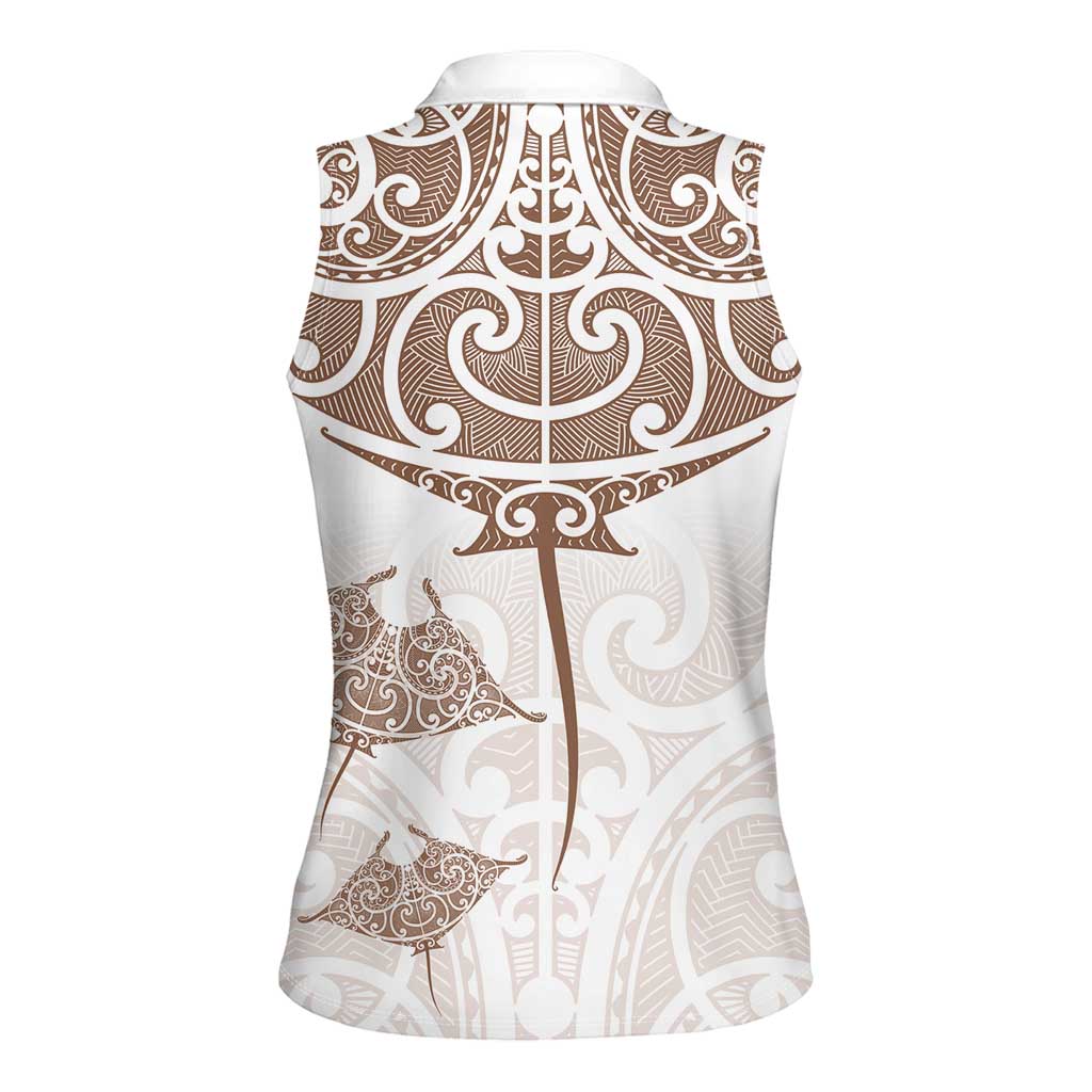 New Zealand Manta Ray Tattoo Women Sleeveless Polo Shirt Aotearoa Maori Haehae Beige - Aussie Hoodie