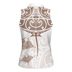 New Zealand Manta Ray Tattoo Women Sleeveless Polo Shirt Aotearoa Maori Haehae Beige - Aussie Hoodie