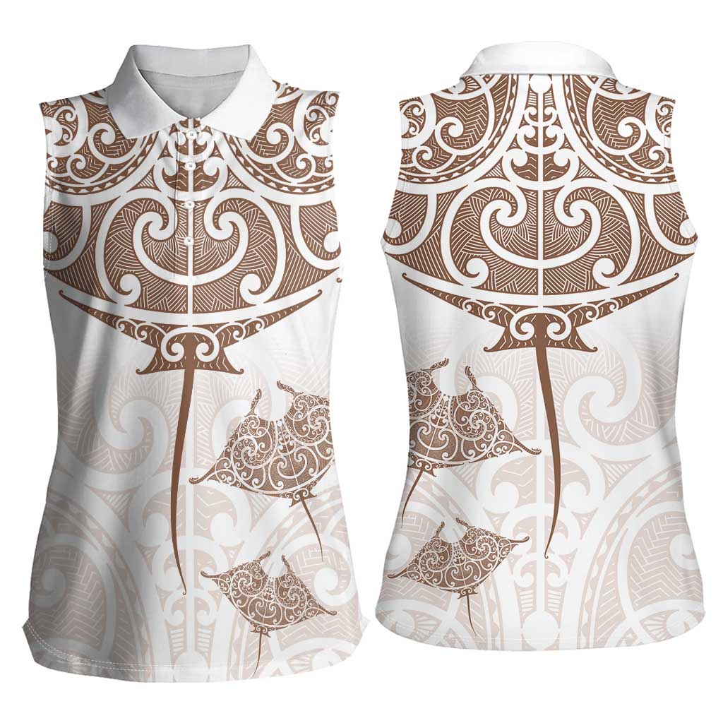 New Zealand Manta Ray Tattoo Women Sleeveless Polo Shirt Aotearoa Maori Haehae Beige - Aussie Hoodie