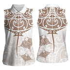 New Zealand Manta Ray Tattoo Women Sleeveless Polo Shirt Aotearoa Maori Haehae Beige - Aussie Hoodie