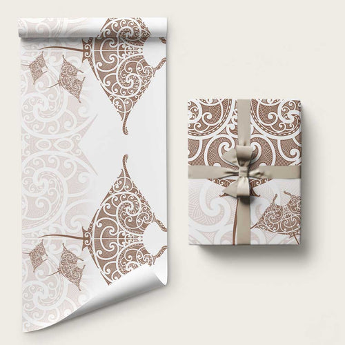 New Zealand Manta Ray Tattoo Wrapping Paper Aotearoa Maori Haehae Beige - Aussie Hoodie