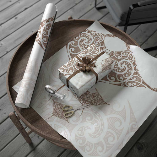 New Zealand Manta Ray Tattoo Wrapping Paper Aotearoa Maori Haehae Beige - Aussie Hoodie