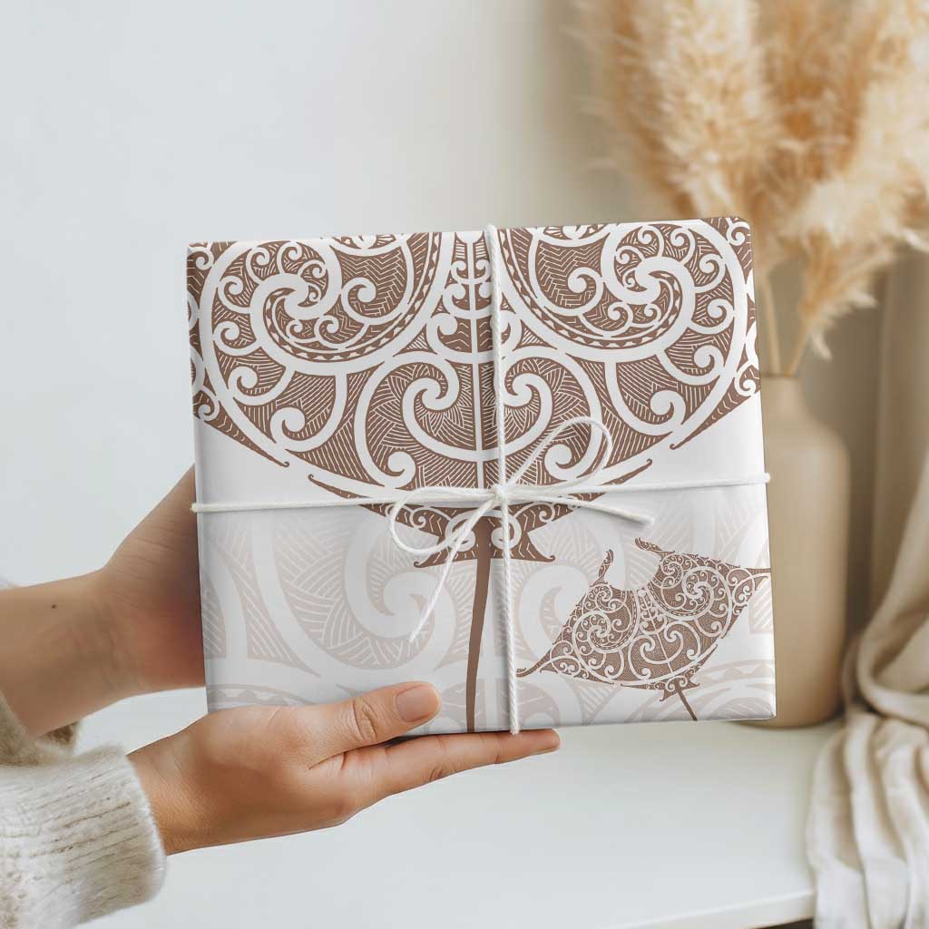 New Zealand Manta Ray Tattoo Wrapping Paper Aotearoa Maori Haehae Beige - Aussie Hoodie