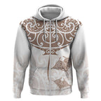 New Zealand Manta Ray Tattoo Zip Hoodie Aotearoa Maori Haehae Beige - Aussie Hoodie