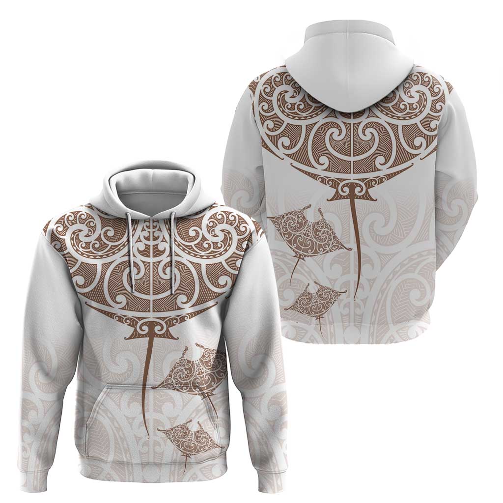 New Zealand Manta Ray Tattoo Zip Hoodie Aotearoa Maori Haehae Beige - Aussie Hoodie