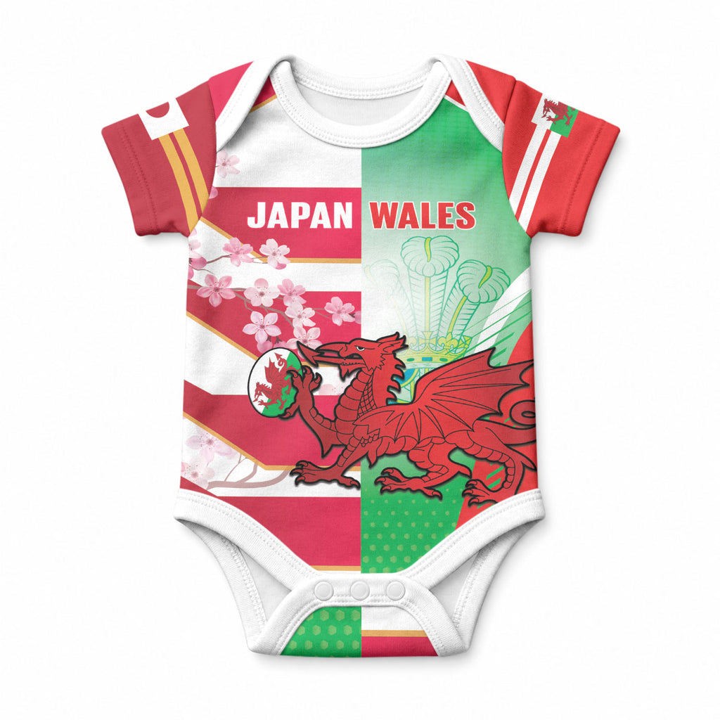 Japan and Wales Rugby Custom Baby Onesie Brave Blossoms Welsh Dragon Together