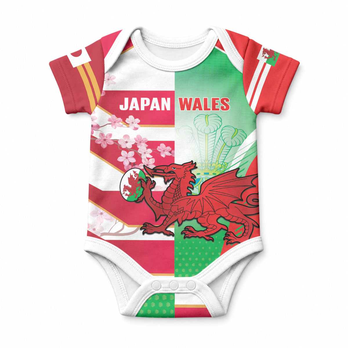 Japan and Wales Rugby Custom Baby Onesie Brave Blossoms Welsh Dragon Together