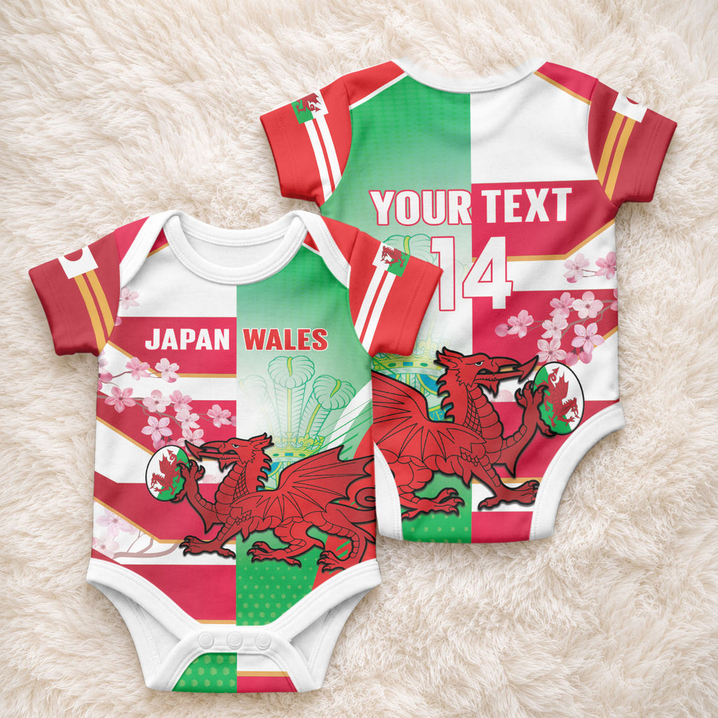 Japan and Wales Rugby Custom Baby Onesie Brave Blossoms Welsh Dragon Together
