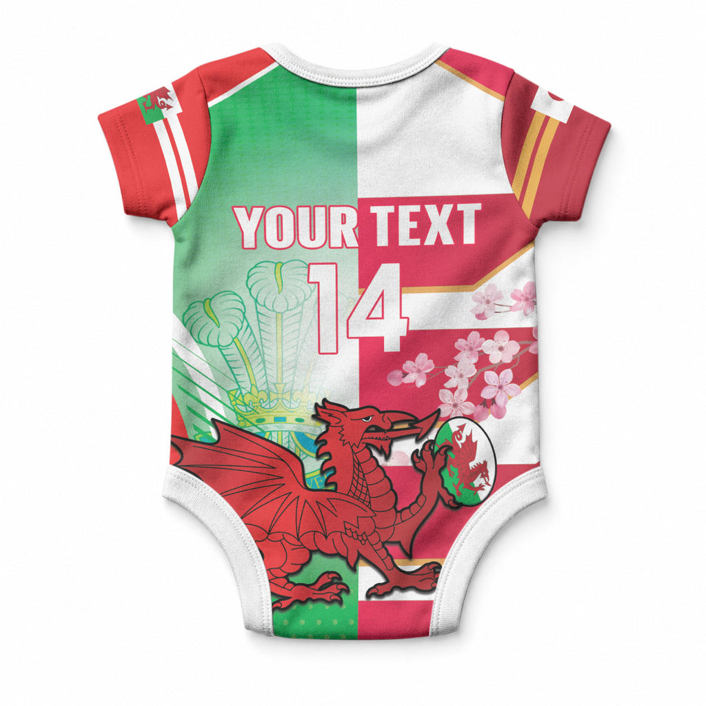 Japan and Wales Rugby Custom Baby Onesie Brave Blossoms Welsh Dragon Together