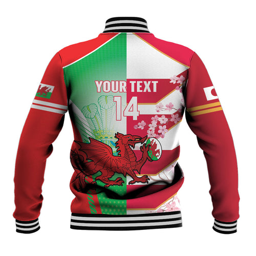Japan and Wales Rugby Custom Baseball Jacket Brave Blossoms Welsh Dragon Together