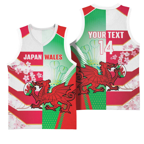 Japan and Wales Rugby Custom Basketball Jersey Brave Blossoms Welsh Dragon Together