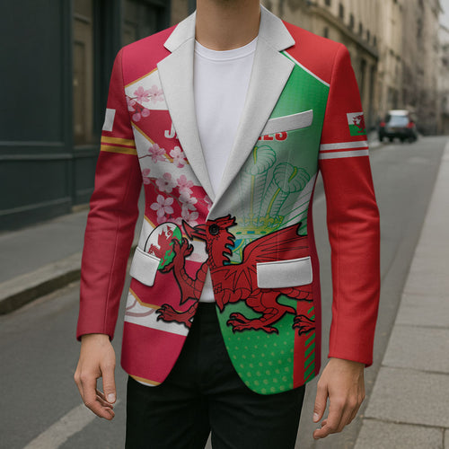 Japan and Wales Rugby Custom Blazer Brave Blossoms Welsh Dragon Together