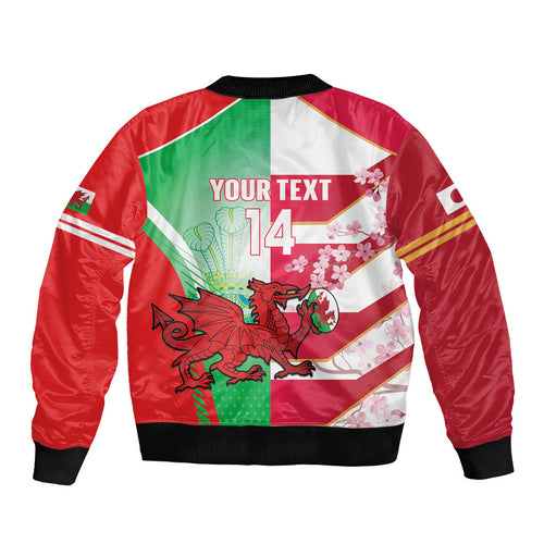 Japan and Wales Rugby Custom Bomber Jacket Brave Blossoms Welsh Dragon Together