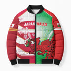 Japan and Wales Rugby Custom Bomber Puffer Jacket Brave Blossoms Welsh Dragon Together