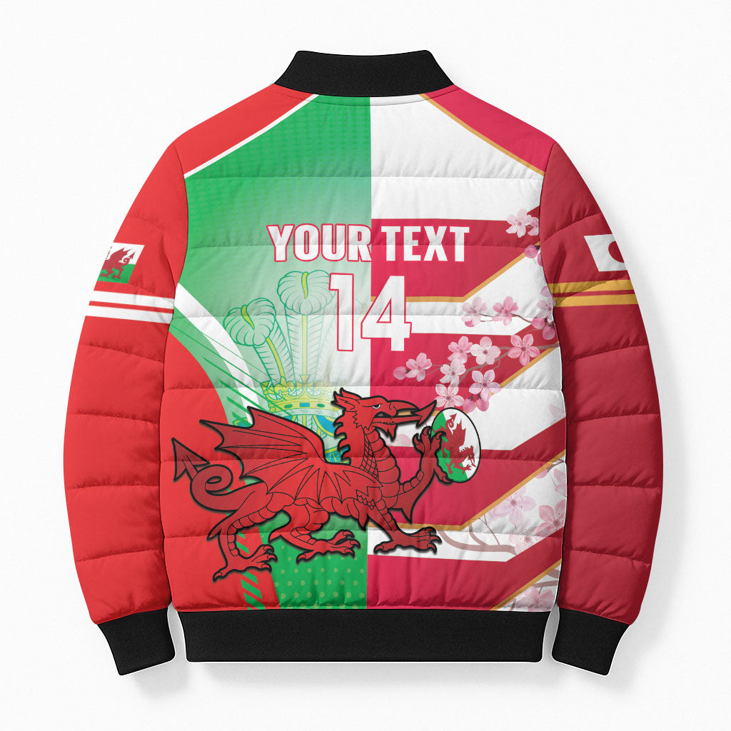 Japan and Wales Rugby Custom Bomber Puffer Jacket Brave Blossoms Welsh Dragon Together