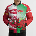 Japan and Wales Rugby Custom Bomber Puffer Jacket Brave Blossoms Welsh Dragon Together