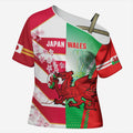 Japan and Wales Rugby Custom Cross Shoulder Shirt Brave Blossoms Welsh Dragon Together