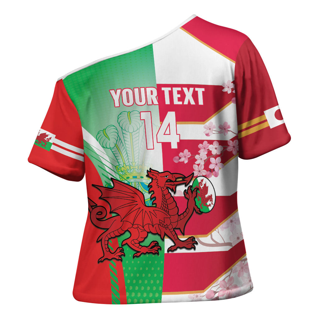 Japan and Wales Rugby Custom Cross Shoulder Shirt Brave Blossoms Welsh Dragon Together