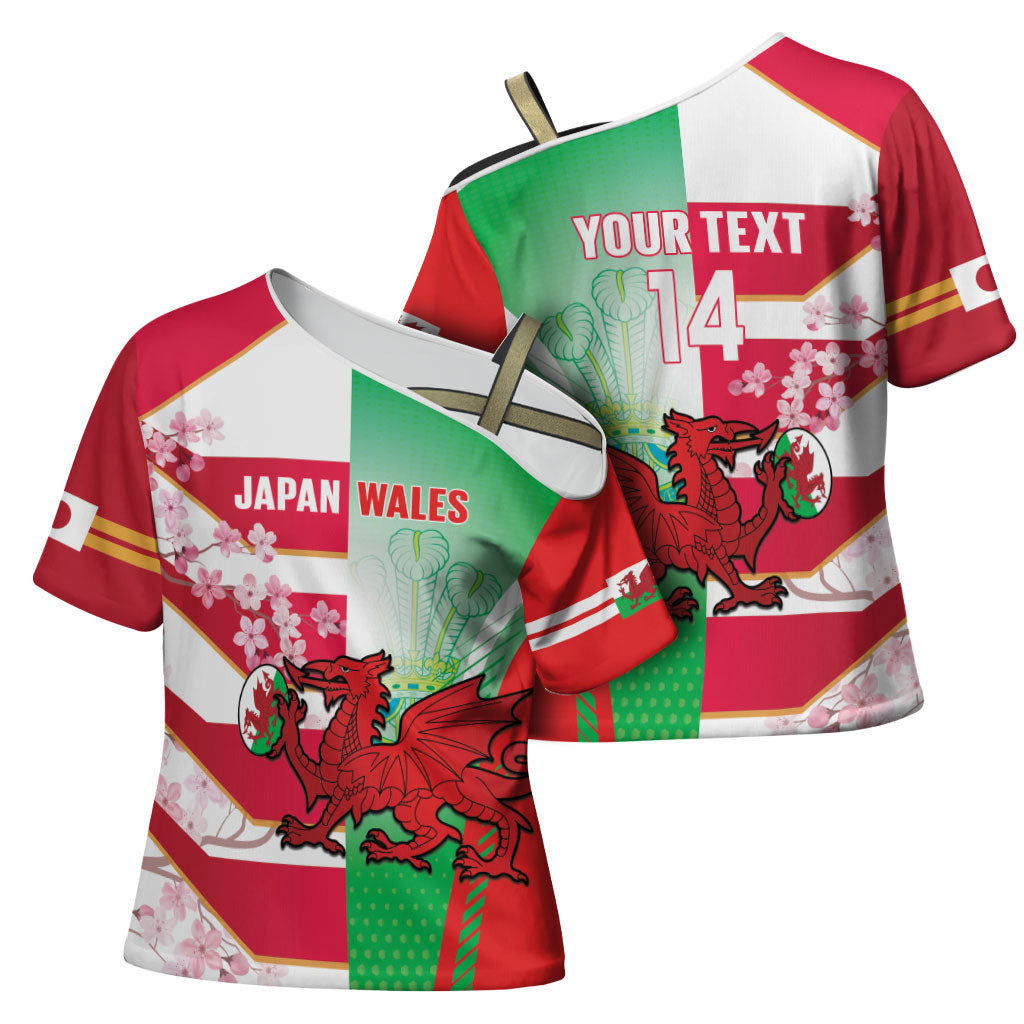 Japan and Wales Rugby Custom Cross Shoulder Shirt Brave Blossoms Welsh Dragon Together
