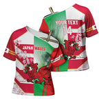 Japan and Wales Rugby Custom Cross Shoulder Shirt Brave Blossoms Welsh Dragon Together