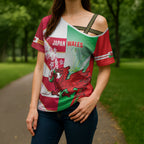 Japan and Wales Rugby Custom Cross Shoulder Shirt Brave Blossoms Welsh Dragon Together